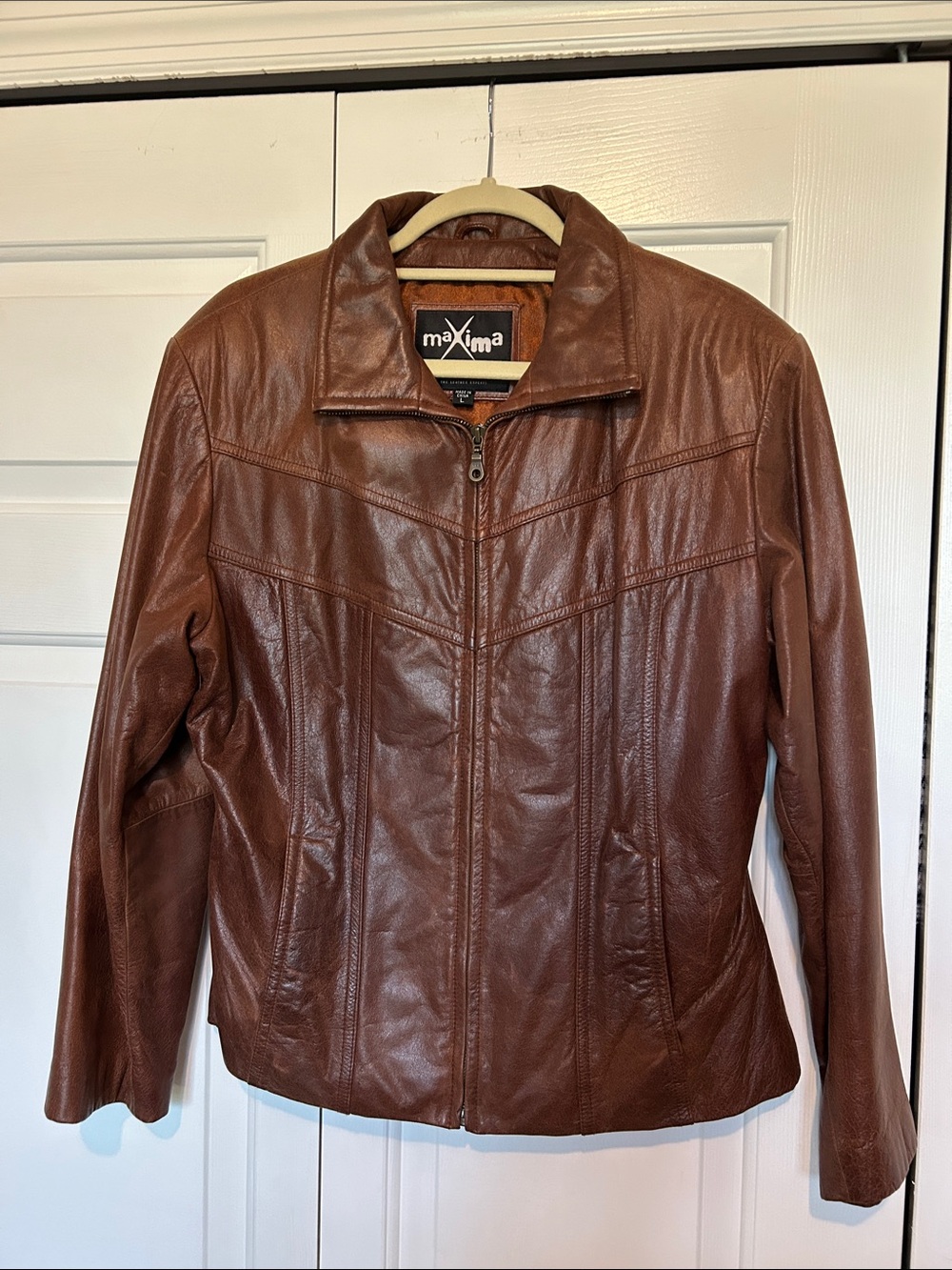 Maxima Women's Chestnut Brown Leather Zip-Front Jacket SzL